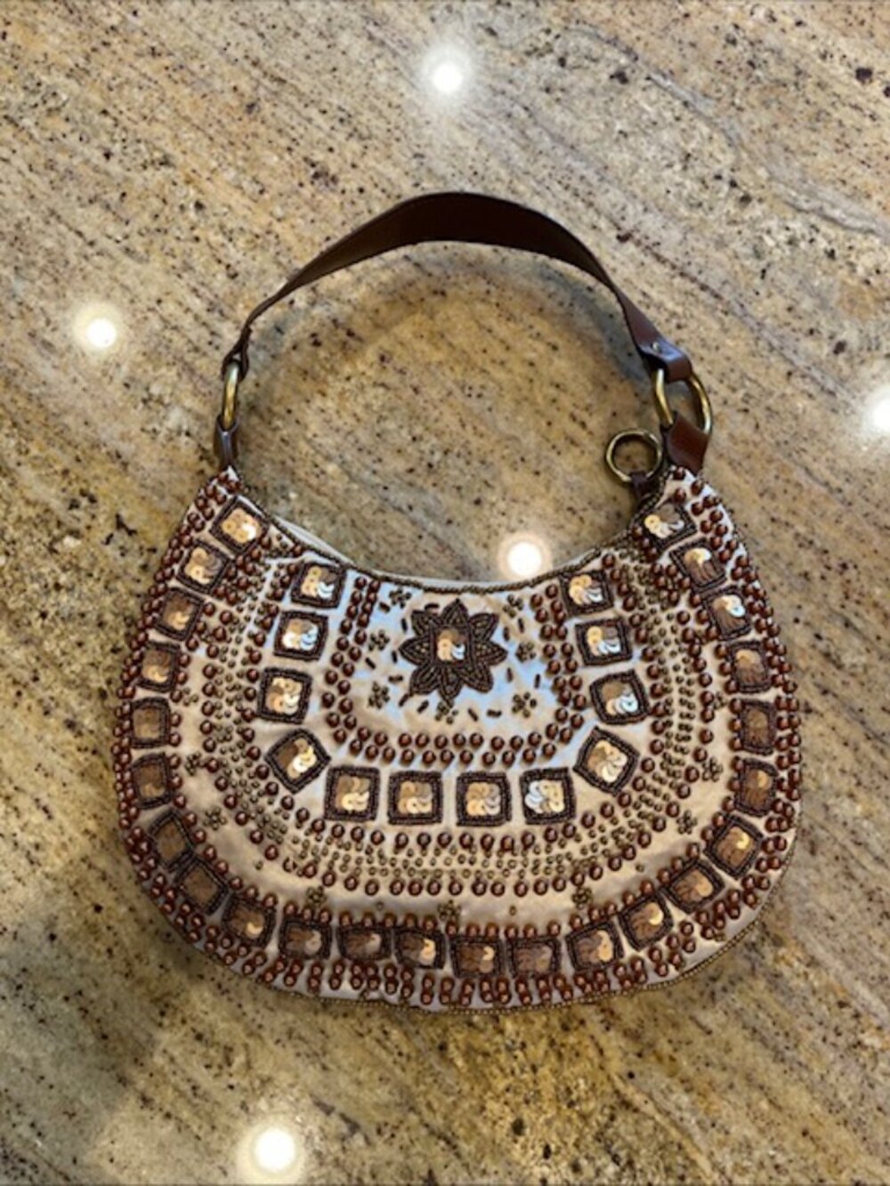 Vintage The Limited Shoulder Strap Beaded Purse Espresso Gold Colors Boho - Picture 14 of 15